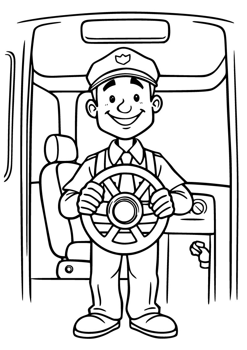 Printable bus driver coloring page for kids