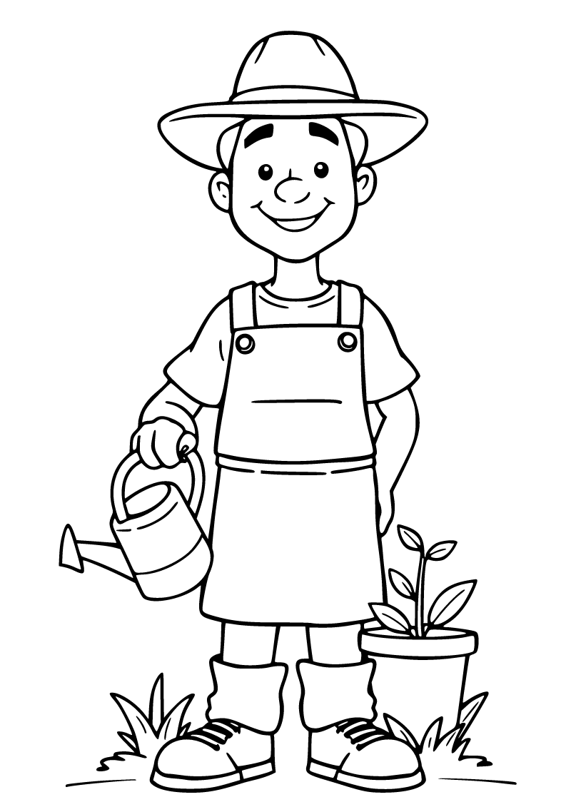 Printable gardener coloring page for kids