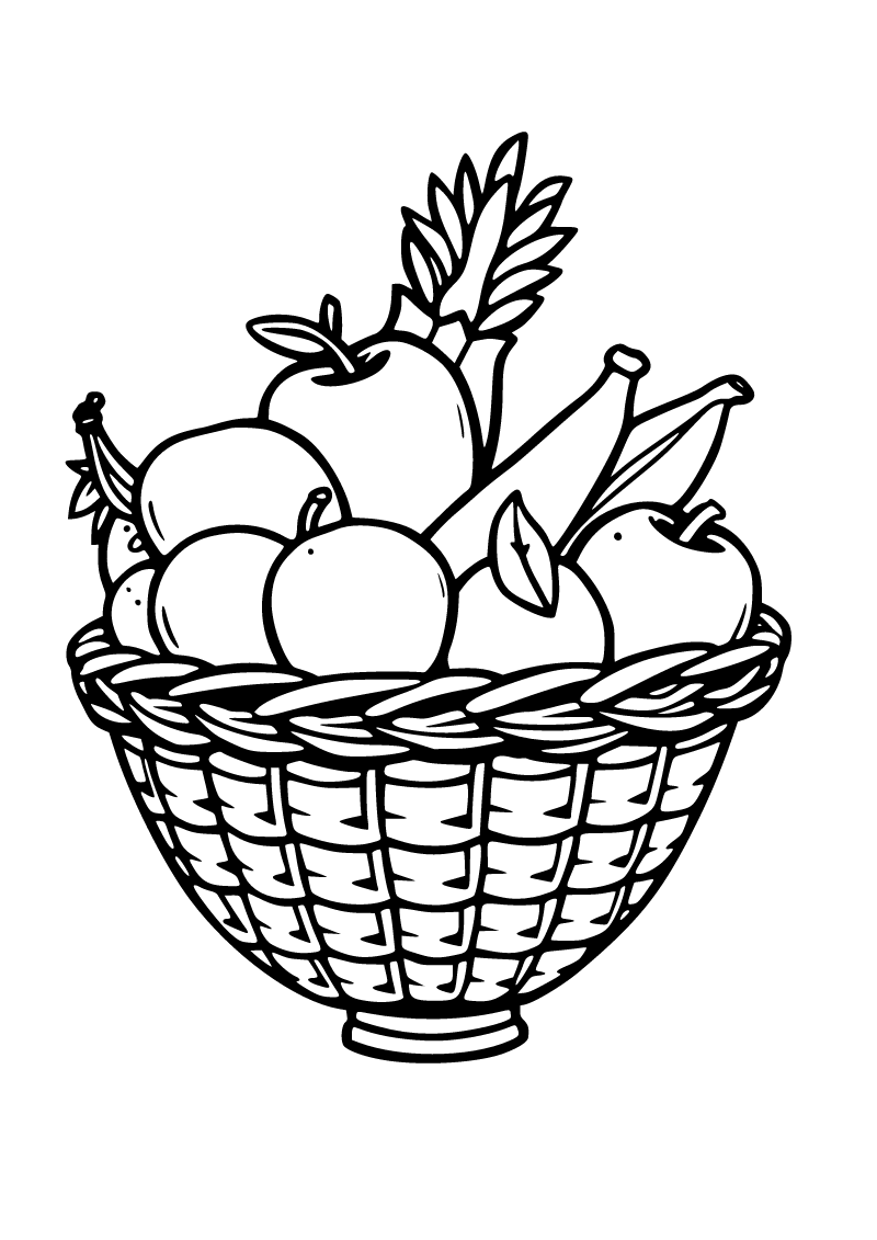 Printable fruit basket coloring page for kids