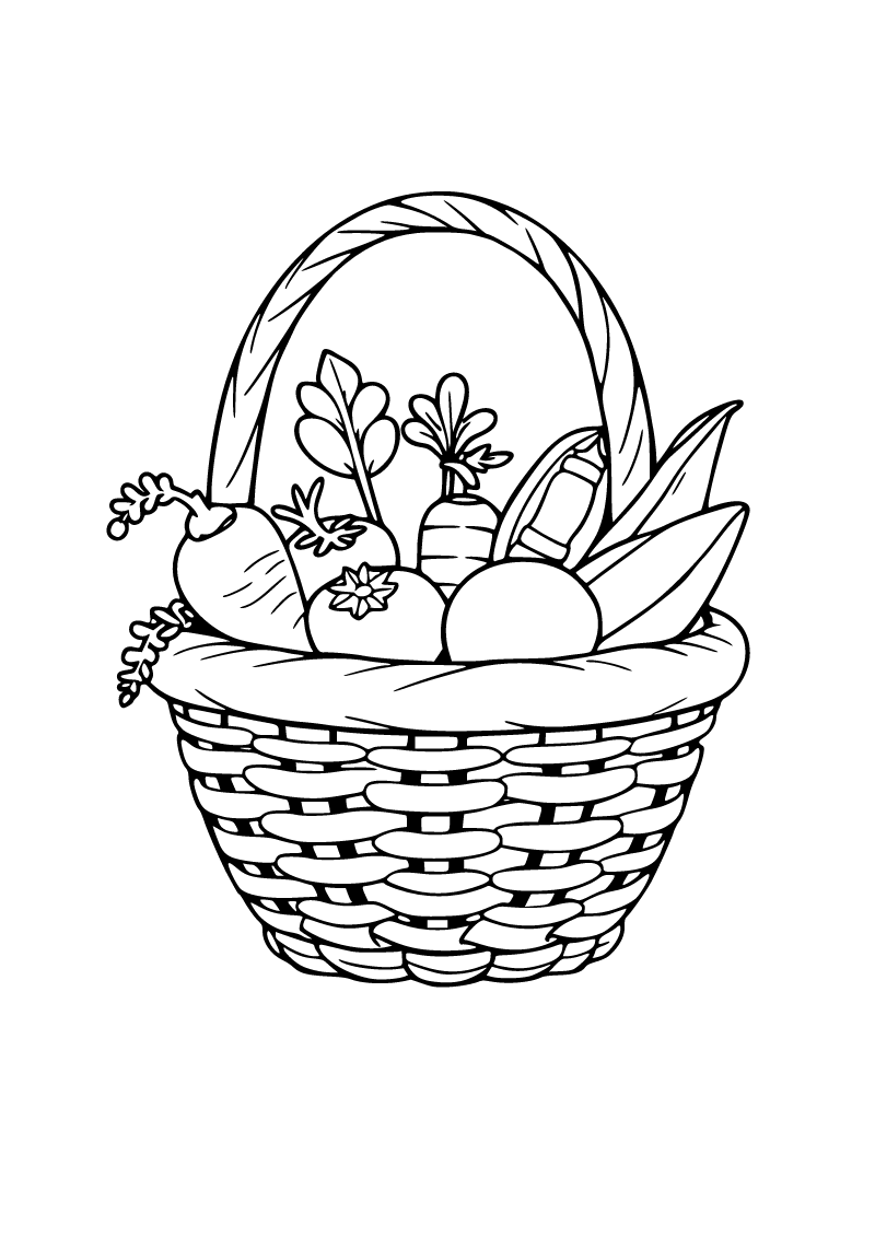 Printable vegetable basket coloring page for kids