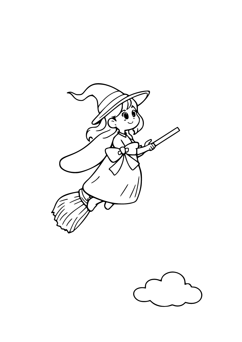Printable flying broom coloring page for kids