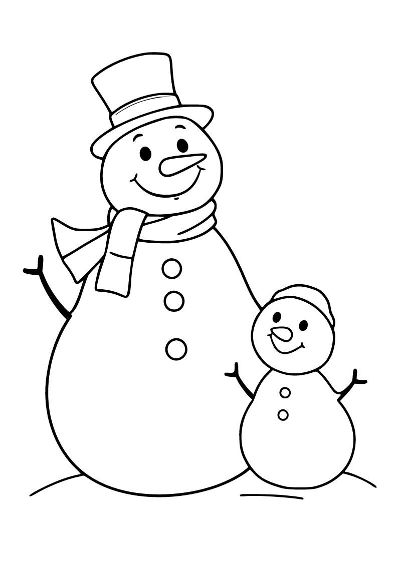 Printable snowman family coloring page for kids