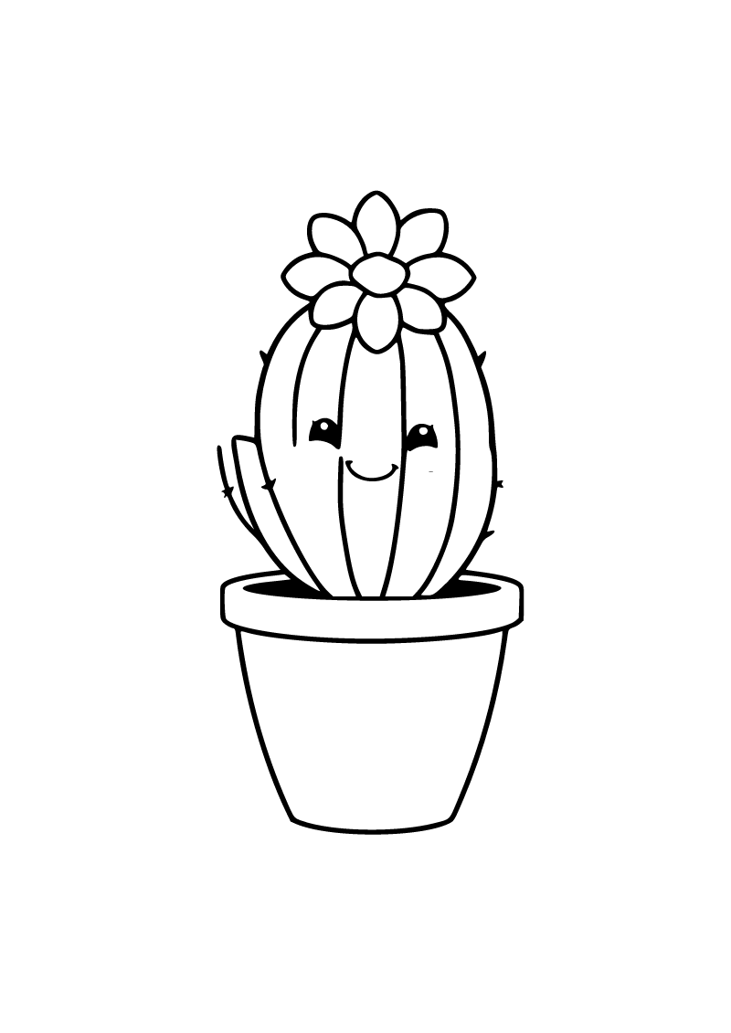 Printable flowering cactus coloring page for kids
