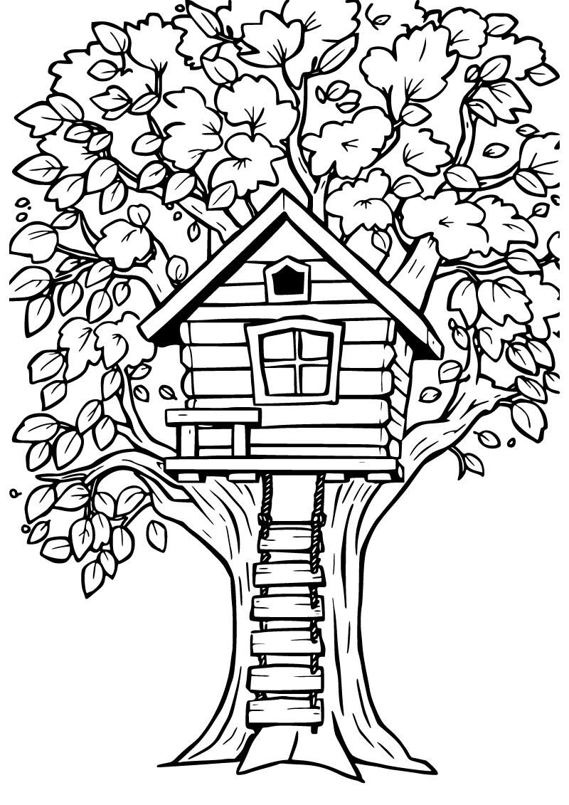 Printable tree house coloring page for kids