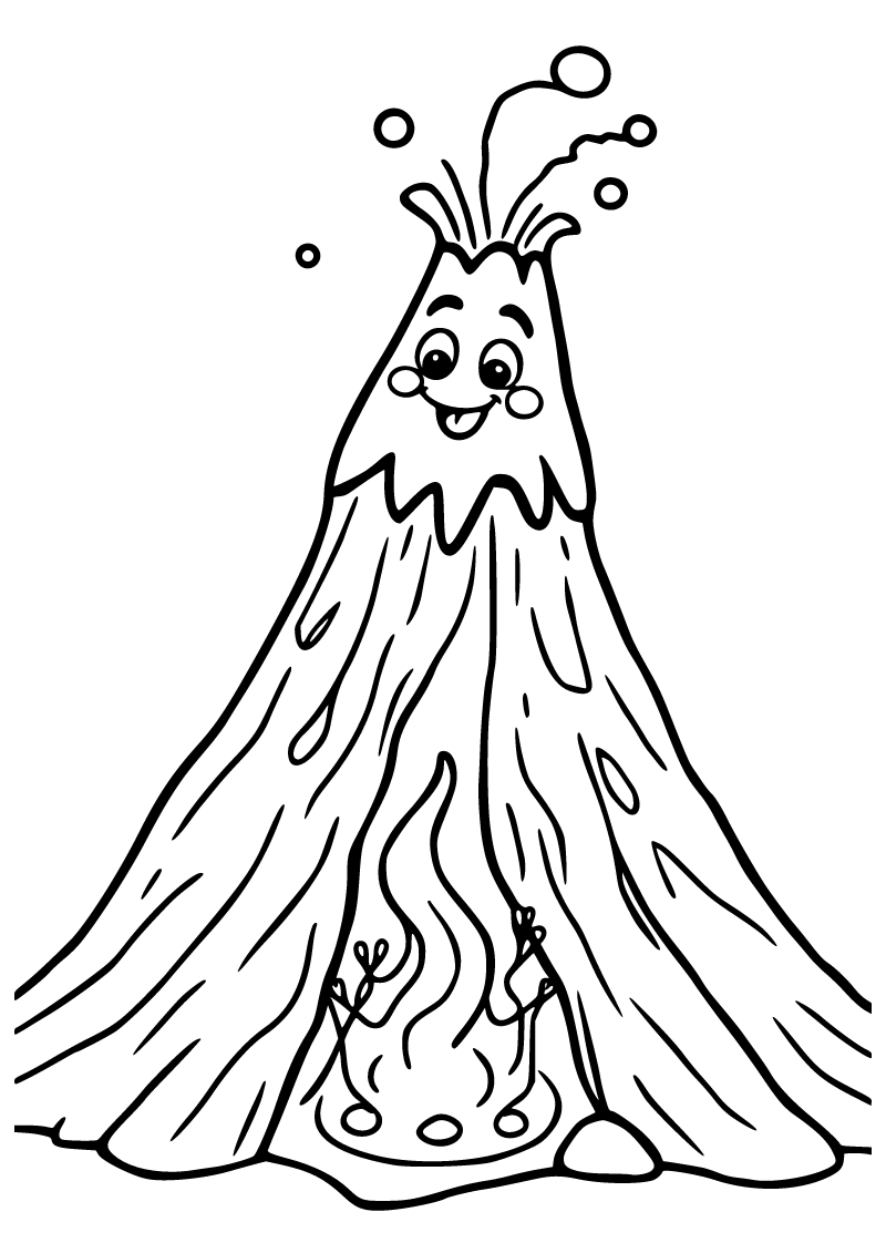 Printable volcano coloring page for kids