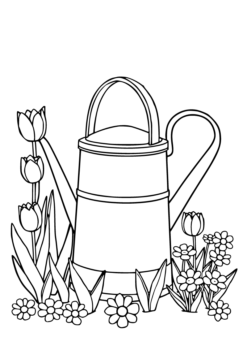Printable watering can coloring page for kids