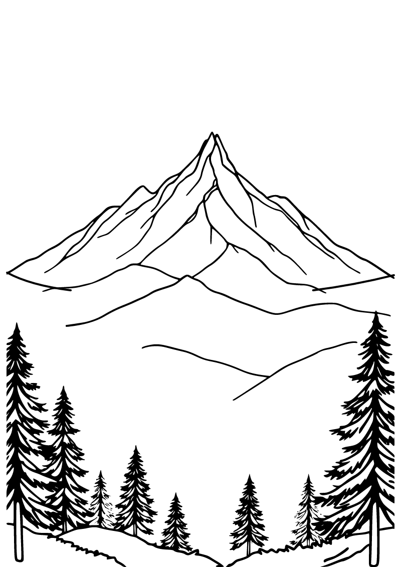 Printable foggy mountain coloring page for kids
