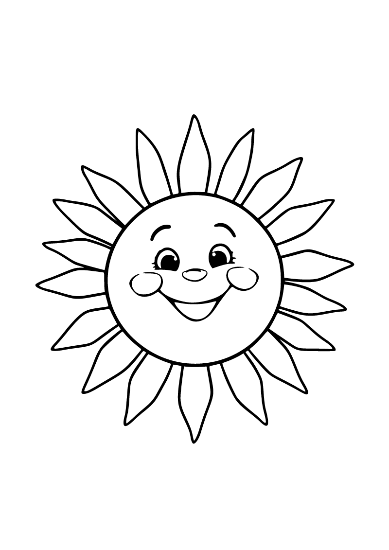 Printable happy sun coloring page for kids