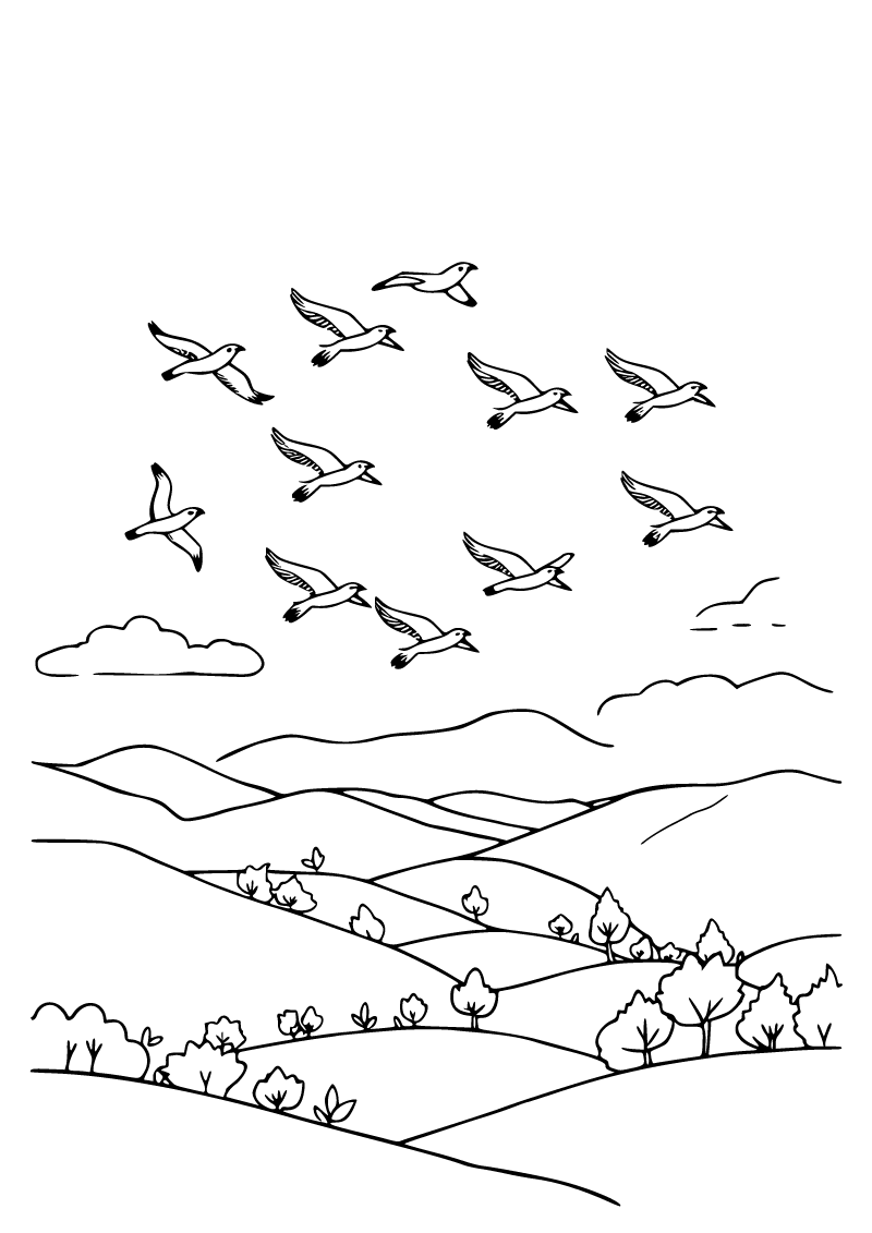 Printable migrating birds coloring page for kids