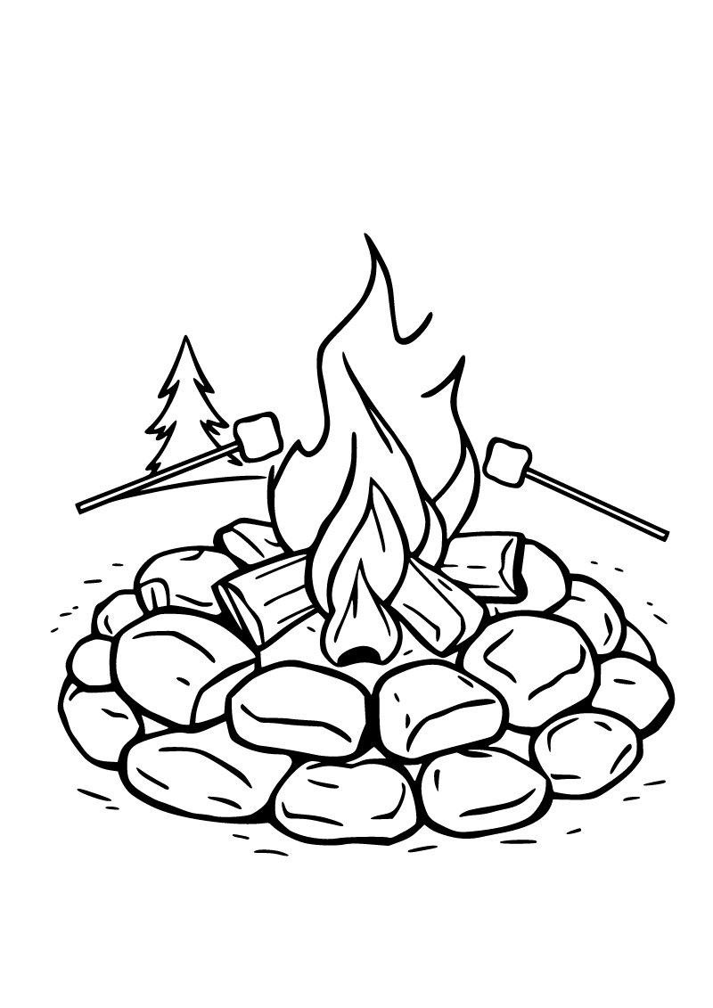 Printable summer campfire coloring page for kids